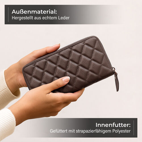 Brieftasche aus echtem Leder mit RFID-Schutz in Stepp-Optik, 19x2,5x9,5cm, Grau image number 1