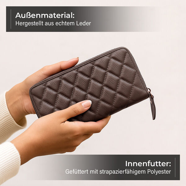 Brieftasche aus echtem Leder mit RFID-Schutz in Stepp-Optik, 19x2,5x9,5cm, Grau image number 1