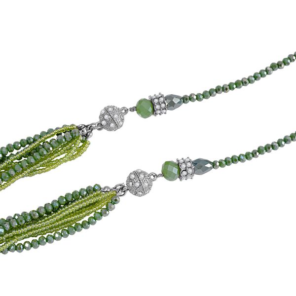 2er Set - Peridot-Farbe Kristall, Wei&szlig;er Kristall Halskette und Ohrringe image number 5