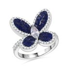 JCK Vegas Designer Schmuck Weißer Zirkonia, Blauer Zirconia Ring 925 Silber rhodiniert (Größe 17.00) 2.65 ct