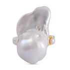 Weiße Barockperle, Weiße Süßwasser Perle Ring, 925 Silber Zweifarbig, (Größe 20.00)