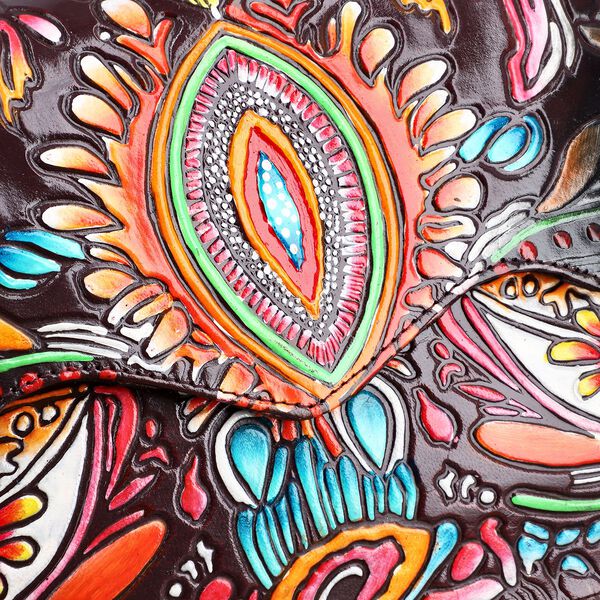 SUKRITI handbemalte Echtleder Tasche mit Pr&auml;gung 32 x 6 x 19 cm, Maroon image number 9