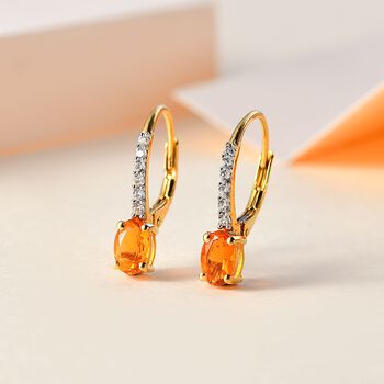 AA Salamanca Feueropal, Wei&szlig;er Zirkon Ohrringe 925 Silber 750 Gelbgold Vermeil ca. 0,84 ct.