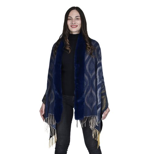 Damen Kunstfell Kimono, Einheitsgröße, dunkelblau image number 0