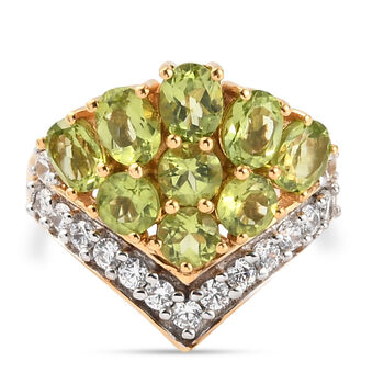 Nat&uuml;rlicher Peridot und Zirkon-Ring, 925 Silber vergoldet (Gr&ouml;&szlig;e 16.00) ca. 3,95 ct