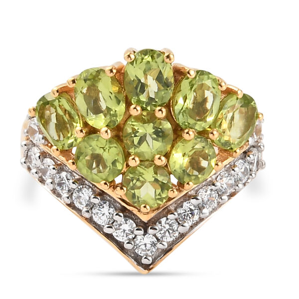 Nat&uuml;rlicher Peridot und Zirkon-Ring, 925 Silber vergoldet  ca. 3,95 ct