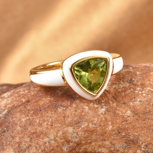 Peridot Solitär Ring 925 Silber Gelbgold Vergoldet image number 1