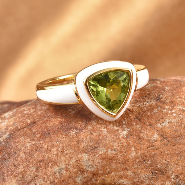 Peridot Solitär Ring 925 Silber Gelbgold Vergoldet image number 1