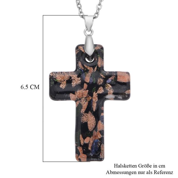 Kreuz-Anhänger im Murano-Stil  mit 60cm Kette, Schwarz image number 6
