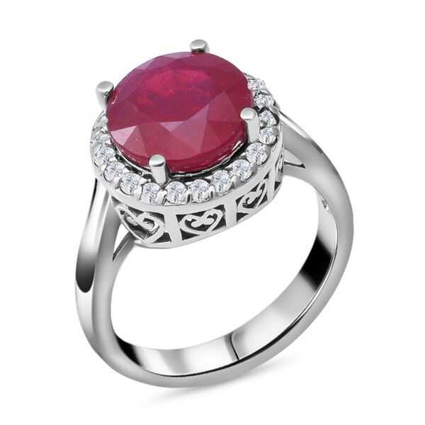 Niassa Rubin und Zirkon Halo Ring 925 Silber Platin Überzug image number 2