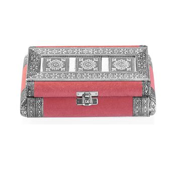 Handgefertigte Schmuckbox mit Blumen-Pr&auml;gung, oxidiertes Finish, 20x13x7 cm, Silber-rosa
