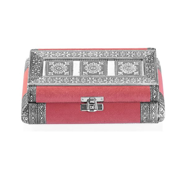 Handgefertigte Schmuckbox mit Blumen-Pr&auml;gung, oxidiertes Finish, 20x13x7 cm, Silber-rosa image number 2