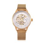 GENOA Automatik-Uhr, Weißes ausgehöhltes Sonnenstrahl-Zifferblatt, goldfarbenes Gehäuse & goldfarbenes Edelstahlarmband, 10.25 cm