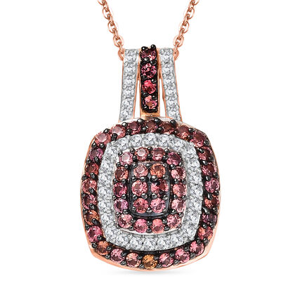 D'Joy AA Padparadscha Saphir, Wei&szlig;er Zirkon Schmuckset ca. 50 cm 925 Silber 750 Ros&eacute;gold Vermeil ca. 1,36 ct.