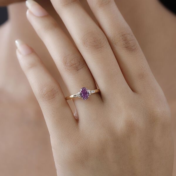 AA Lila Spinell, wei&szlig;er Diamant Ring, 375 Gold (Gr&ouml;&szlig;e 17.00) ca. 0.84 ct image number 3