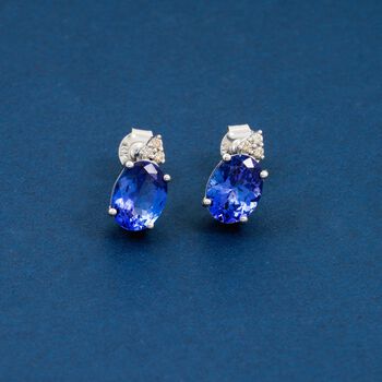 LUXORO AGI zertifiziert und gepr&uuml;ft AAAA Tansanit und Diamant Ohrringe in 585 Wei&szlig;gold - 3,50 ct.