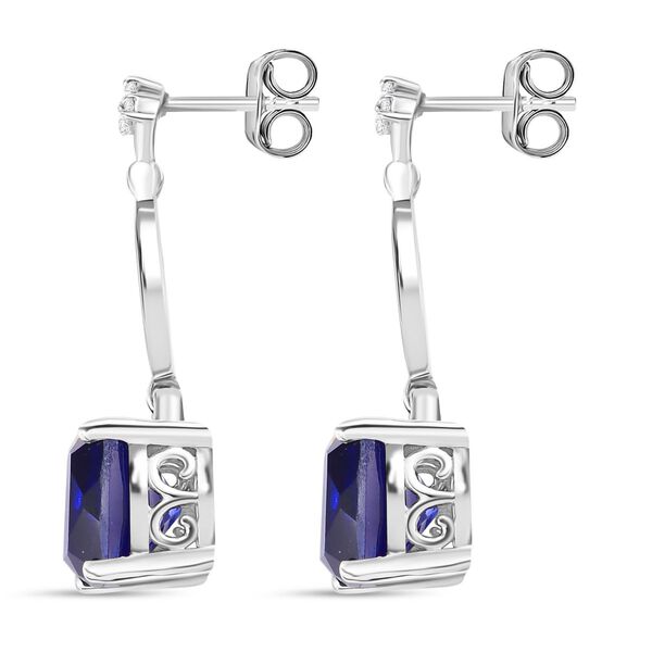 Tansanit-Farbe Quarz, Wei&szlig;er Zirkon Ohrringe 925 Silber platiniert ca. 5,55 ct. image number 5