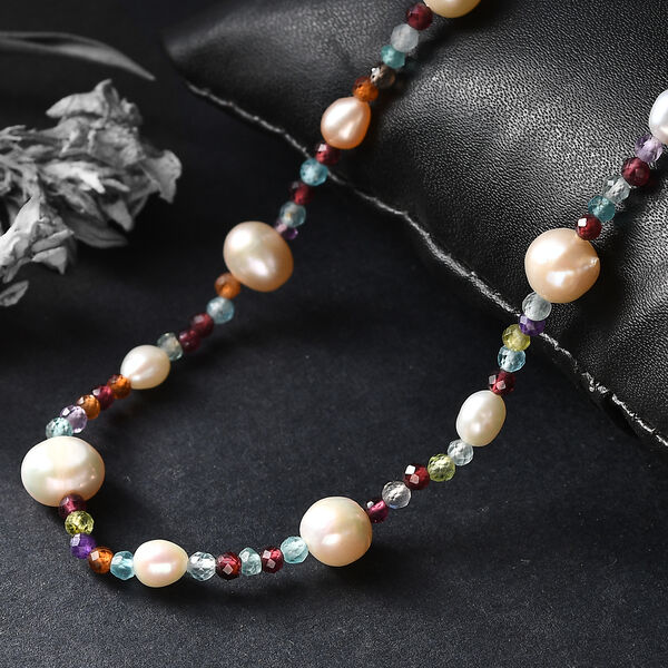 Mehrfarbige S&uuml;&szlig;wasser Perle und Multi Edelstein Halskette, 60+5cm image number 2