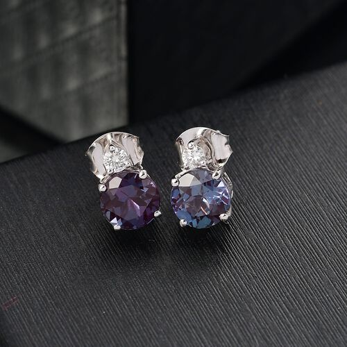 AAA Lab Grown Alexandrite, Lab Grown Diamant Ohrringe 417 Gold ca. 3,15 ct. image number 1
