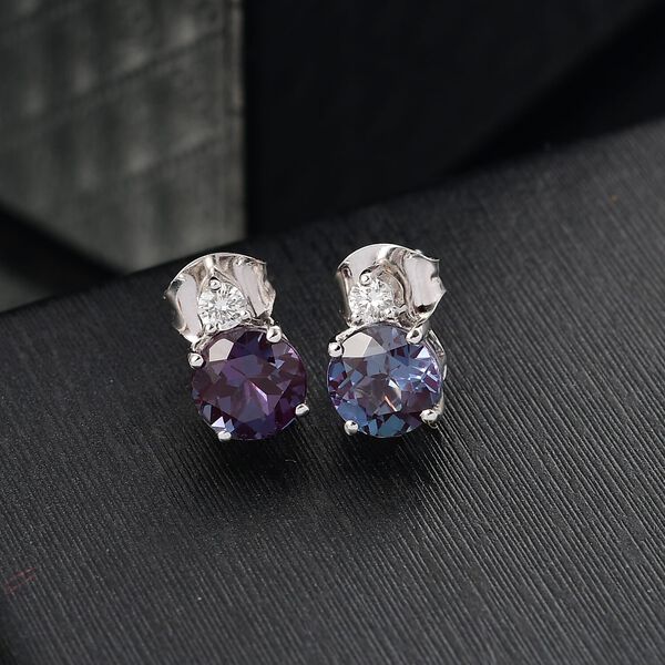 AAA Lab Created Alexandrit, Lab Grown Diamant Ohrringe 417 Gold ca. 3,15 ct. image number 1
