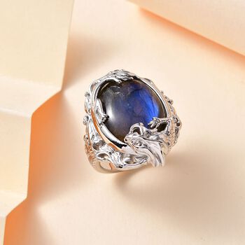 AAA Labradorit Ring 925 Silber rhodiniert (Gr&ouml;&szlig;e 19.00) ca. 18,05 ct