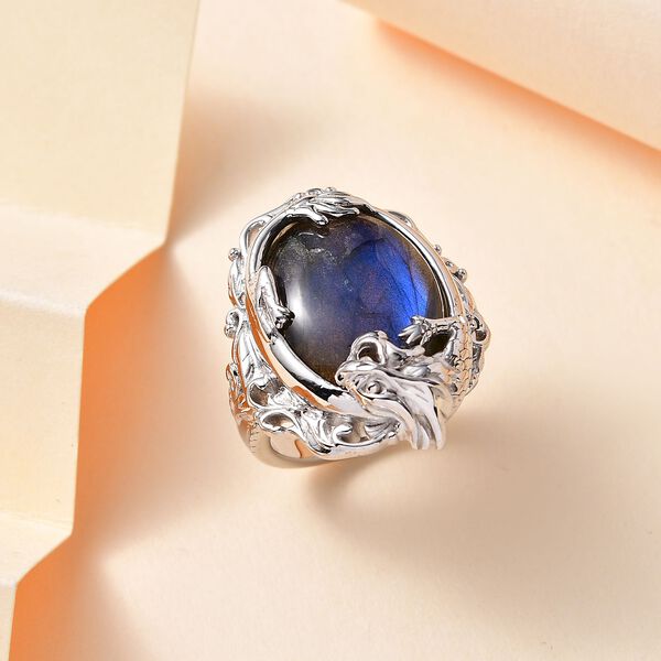 AAA Labradorit Ring 925 Silber rhodiniert (Gr&ouml;&szlig;e 19.00) ca. 18,05 ct image number 1