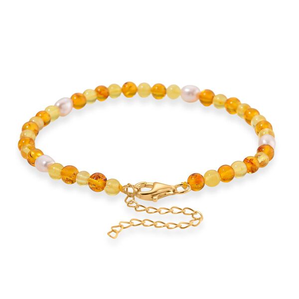 Wei&szlig;es S&uuml;&szlig;wasser Perle und Bernstein Armband, 19+5cm image number 4