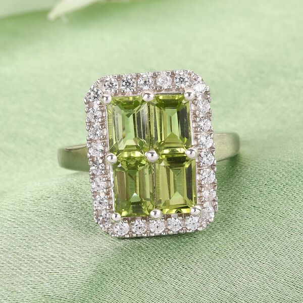 Peridot und Zirkon Ring 925 Silber Platin-&Uuml;berzug image number 2