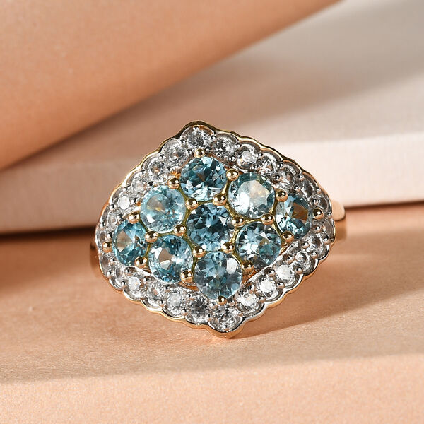 Kambodschanischer blauer und wei&szlig;er Zirkon-Ring, 925 Silber Gelbgold Vermeil  ca. 2,92 ct image number 2