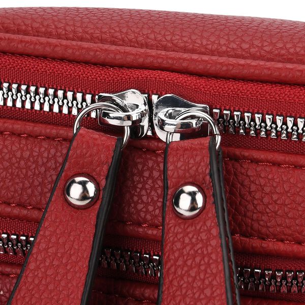 PU Crossbody Tasche mit gemustertem Riemen, 22x8x19cm, Rot image number 7