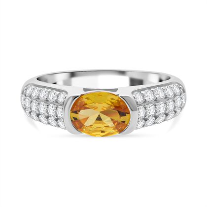 LUSTRO STELLA - Gelber Saphir-farbener Zirkonia, Wei&szlig;er Zirkonia Ring 925 Silber rhodiniert (Gr&ouml;&szlig;e 18.00)
