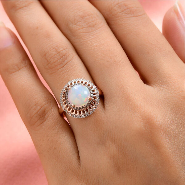 Nat&uuml;rlicher &Auml;thiopischer Opal und Brauner Zirkon Ring 925 Silber ros&eacute;vergoldet  ca. 2,17 ct image number 5