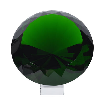 Diamantschliff grüner Glaskristall mit Ständer in Geschenkbox