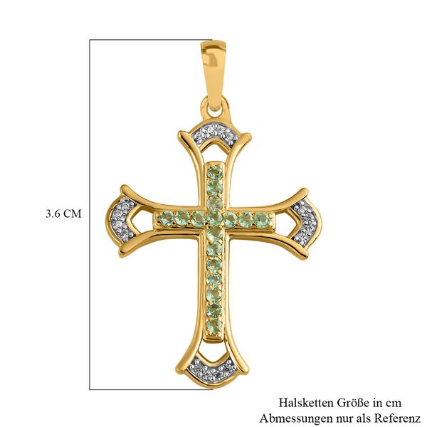 Natürlicher Merelani-Mint Granat und weißer Zirkon Kreuz-Anhänger, 925 Silber Gelbgold Vermeil ca. 0.50 ct image number 5