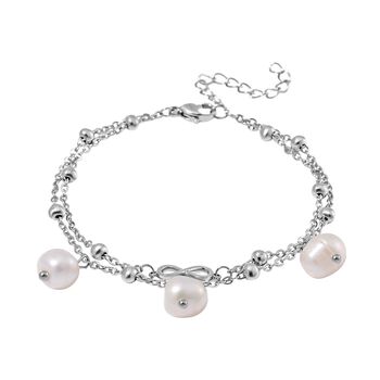 Wei&szlig;e S&uuml;&szlig;wasser Perle Armband ca. 19 cm Reiner Edelstahl