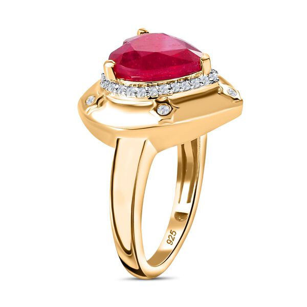 Afrikanischer Rubin (Fissure gefüllt), Weißer Zirkon Ring, 925 Silber Gelbgold Vermeil, (Größe 20.00) ca. 5.44 ct image number 5