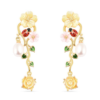 JARDIN KOLLEKTION - Gelbe Perlmutt und schwarze Spinell-Ohrringe, 925 Silber vergoldet ca. 6,08 ct