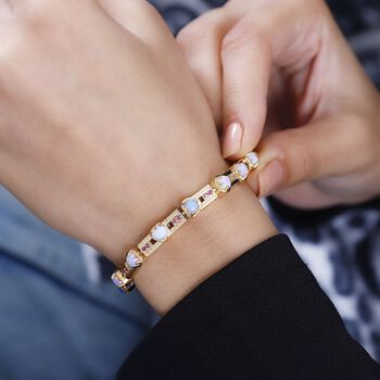 AA nat&uuml;rliches, &auml;thiopisches Welo Opal und afrikanisches Rubin-Armband, 19 cm, 925 Silber 750 Gelbgold Vermeil - 3,63 ct.