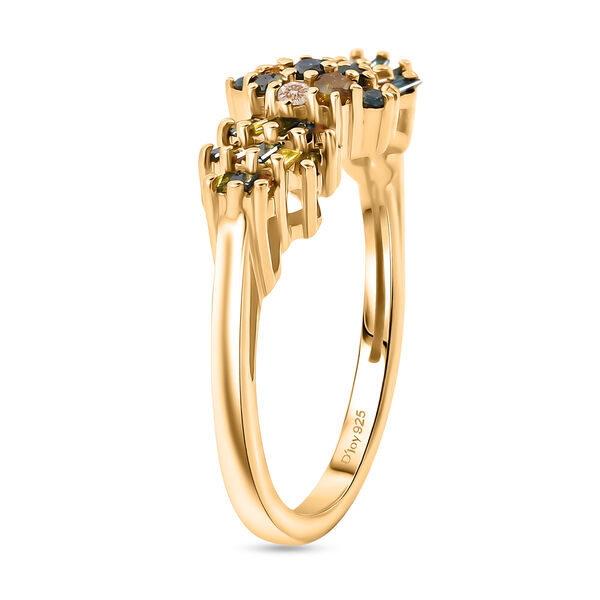 D'Joy Blauer Diamant, Gr&uuml;ner Diamant Ring 925 Silber 750 Gelbgold vermeil (Gr&ouml;&szlig;e 17.00) (10-15 Werktage Lieferzeit) ca. 0.50 ct image number 4