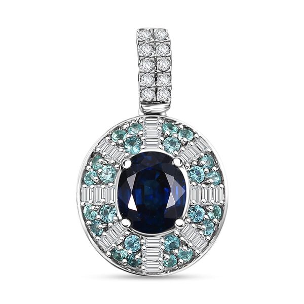 RHAPSODY zertifiziert und gepr&uuml;ft AAAA ceylonfarbener blauer Saphir, Paraiba Turmalin und VS Diamant Anh&auml;nger in 950 Platin - 1,91 ct.
