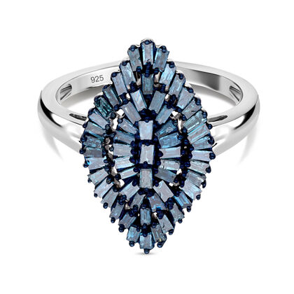 Blauer Diamant Ring, 925 Silber platiniert (Gr&ouml;&szlig;e 20.00) ca. 1.00 ct