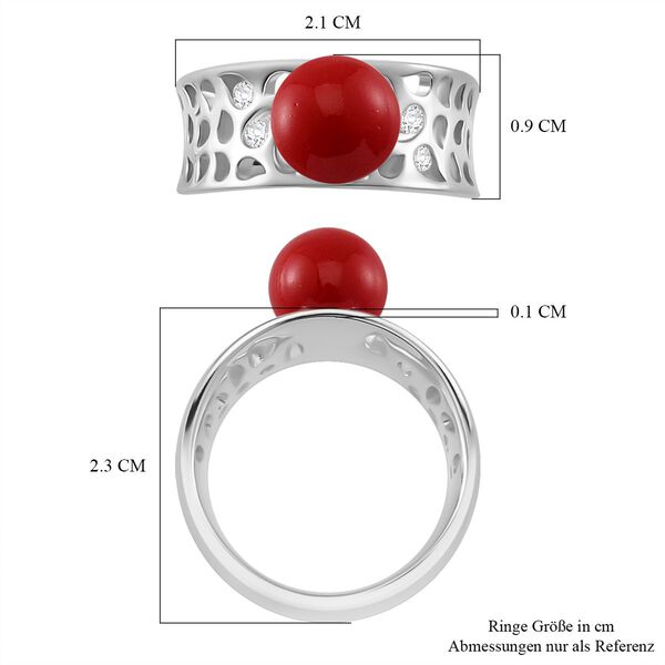 Rote Muschelkernperle, Moissanit Ring 925 Silber platiniert (Gr&ouml;&szlig;e 17.00) image number 6