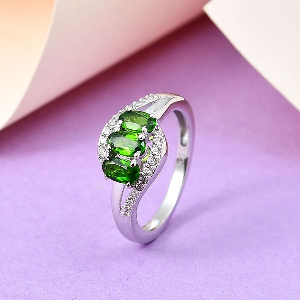Natürlicher Chromdiopsid, Weißer Zirkon Ring, 925 Silber platiniert (Größe 20.00), ca. 1.06 ct image number 2