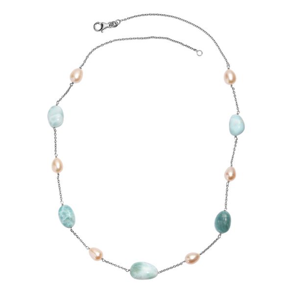 Larimar und S&uuml;&szlig;wasserperle Halskette, 50cm image number 4