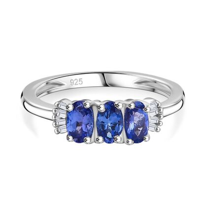 AAA Tansanit, Wei&szlig;er Diamant Ring 925 Silber rhodiniert (Gr&ouml;&szlig;e 21.00) ca. 0,80 ct