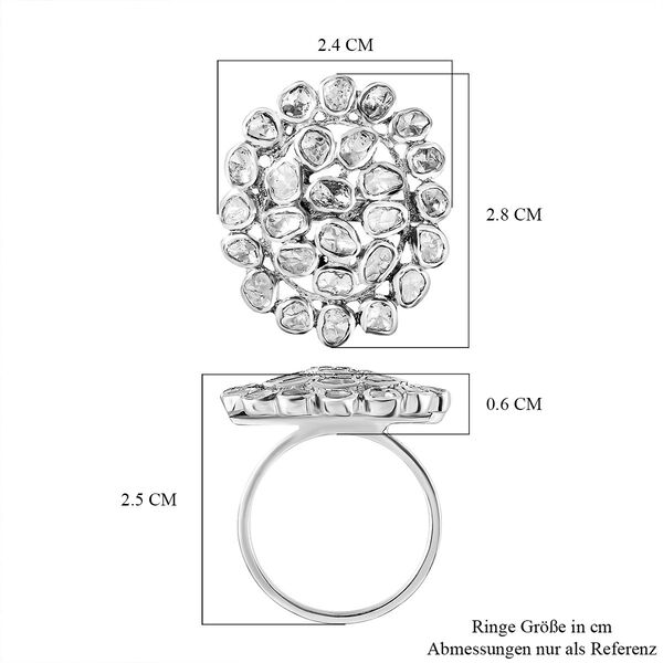 Handgearbeiteter Polki-Diamant-Ring, 925 Silber platiniert  ca. 1,00 ct image number 7