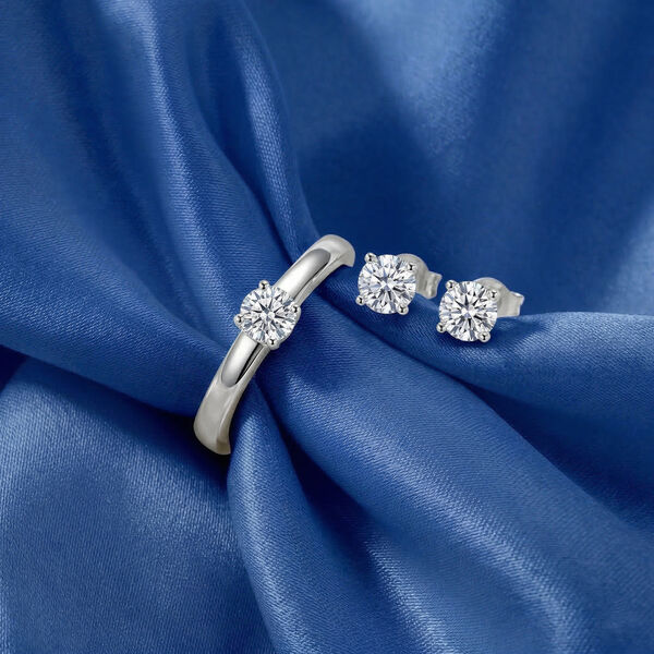 LUXURIANT DIAMOND- Labor Diamant Ring und Ohrringe, 925 Silber rhodiniert image number 1