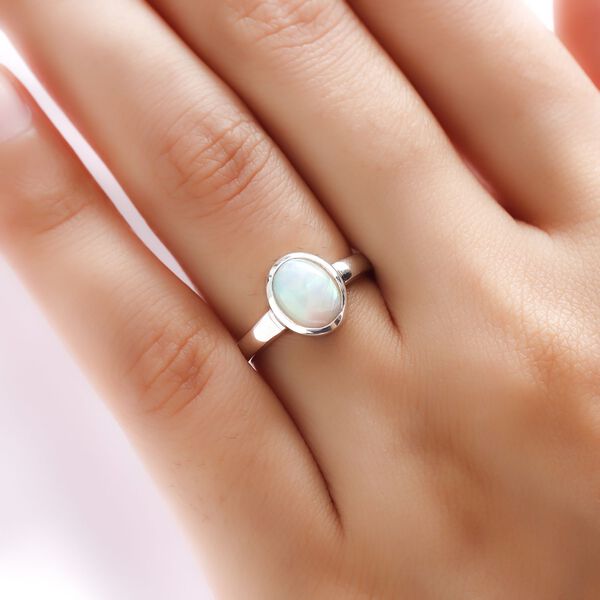 Natürlicher Äthiopischer Opal Solitär Ring 925 Silber Platin-Überzug image number 3
