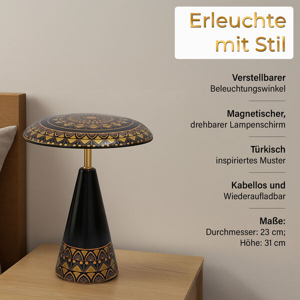Kabellose Tischlampe mit Touch-Steuerung, Magnetdesign und Orientalisches Muster, 23x31cm, Schwarz image number 2