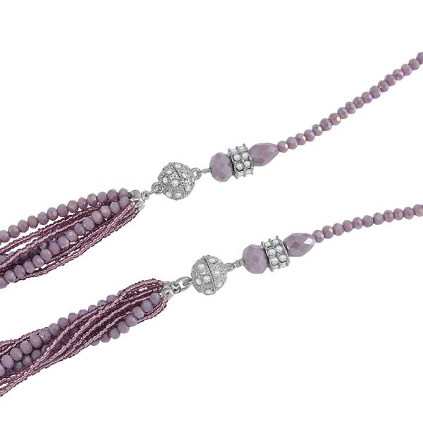 2er Set - Lila Kristall, Wei&szlig;er Kristall Halskette und Ohrringe image number 5
